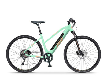 Hochwertiges und modisches E-Bike Matta E7 für Damen mit integriertem Akku, der die Gesamtsilhouette des Fahrrads optimiert.